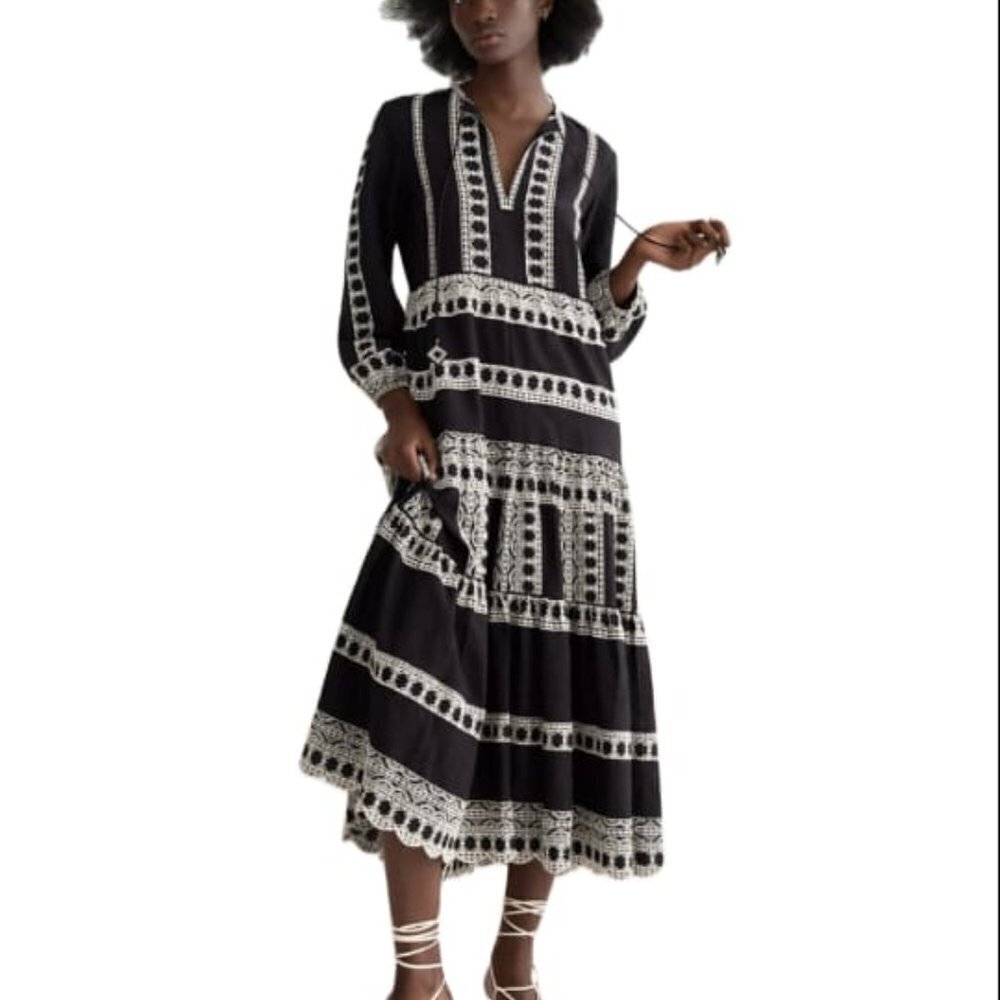 Zara Embroidered Midi Dress Black | 4786/066